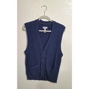 Vintage St Johns Bay Sweater Vest Medium Blue Button Front Knit USA 90s Vibe